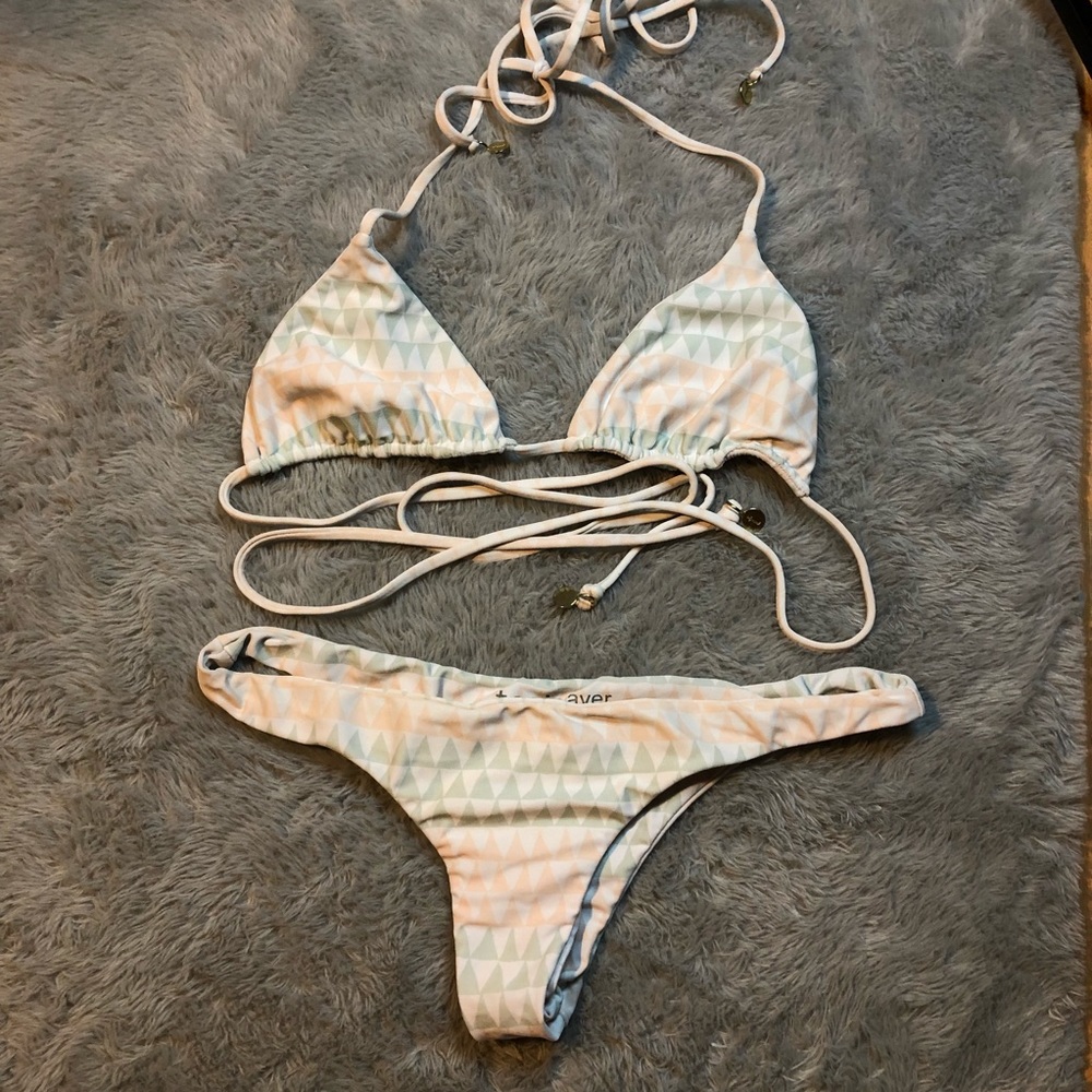 Tori Plaver Swimwear Bikini Set Geometric Pattern Pastel Colos Size S Triangle